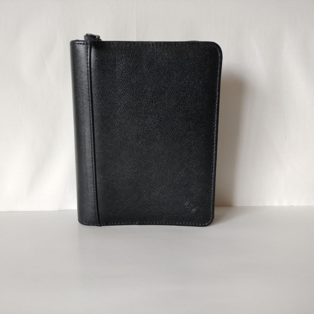 Franklin Covey Black Cowhide Leather Compact Size 6 Ring Planner